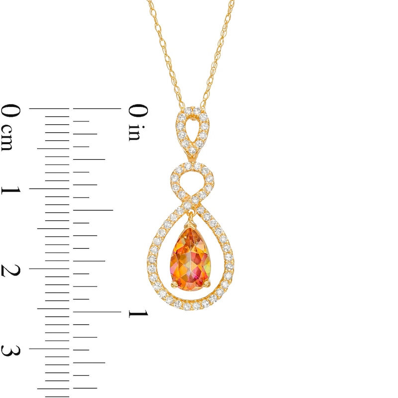 Main Image 3 of Pear-Shaped Yellow Topaz Dangle and 1/4 CT. T.W. Diamond Infinity Drop Pendant in 10K Gold