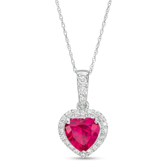 8.0mm Heart-Shaped Lab-Created Ruby and 1/4 CT. T.w. Diamond Frame Pendant in 10K White Gold