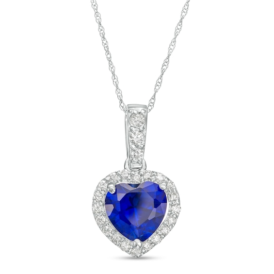 8.0mm Heart-Shaped Blue Lab-Created Sapphire and 1/4 CT. T.w. Diamond Frame Pendant in 10K White Gold
