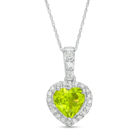 8.0mm Heart-Shaped Peridot and 1/4 CT. T.w. Diamond Frame Pendant in 10K White Gold