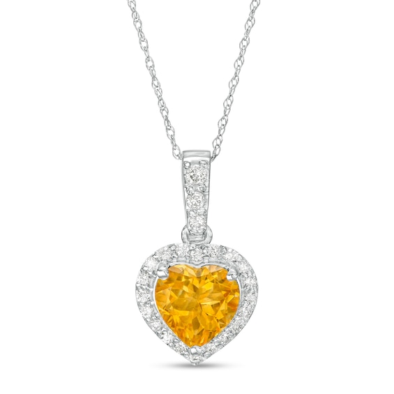 8.0mm Heart-Shaped Citrine and 1/4 CT. T.w. Diamond Frame Pendant in 10K White Gold