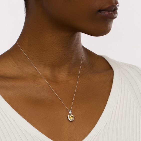 8.0mm Heart-Shaped Citrine and 1/4 CT. T.w. Diamond Frame Pendant in 10K White Gold