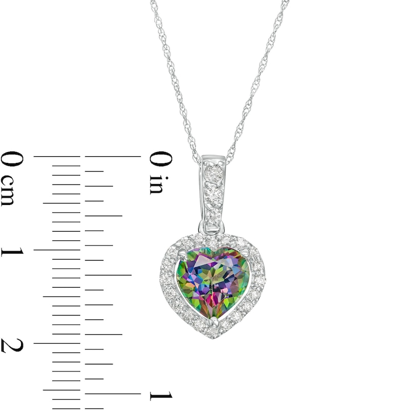 Main Image 3 of 8.0mm Heart-Shaped Mystic Fire® Topaz and 1/4 CT. T.W. Diamond Frame Pendant in 10K White Gold