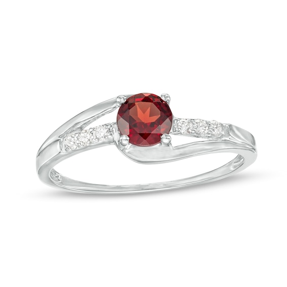5.0mm Garnet and 1/15 CT. T.w. Diamond Split Shank Bypass Ring in 10K White Gold