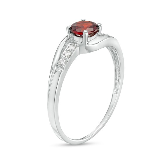 5.0mm Garnet and 1/15 CT. T.w. Diamond Split Shank Bypass Ring in 10K White Gold
