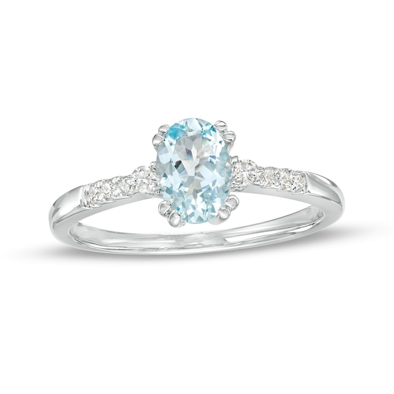 Oval Aquamarine and 1/10 CT. T.w. Diamond Ring in 10K White Gold