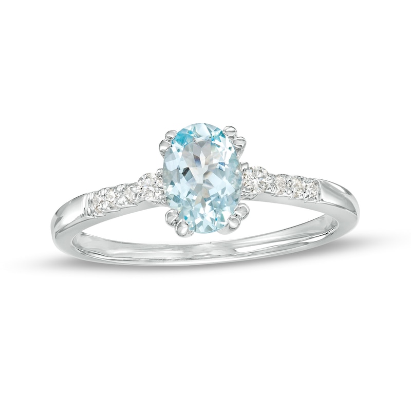 Oval Aquamarine and 1/10 CT. T.W. Diamond Ring in 10K White Gold | Zales