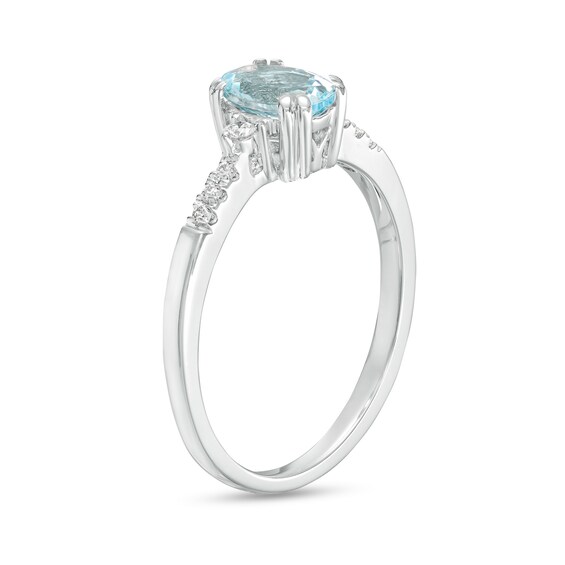 Oval Aquamarine and 1/10 CT. T.w. Diamond Ring in 10K White Gold