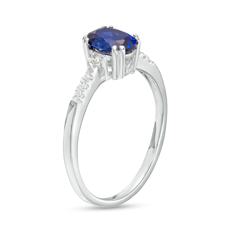 Main Image 3 of Oval Blue Lab-Created Sapphire and 1/10 CT. T.W. Diamond Ring in 10K White Gold