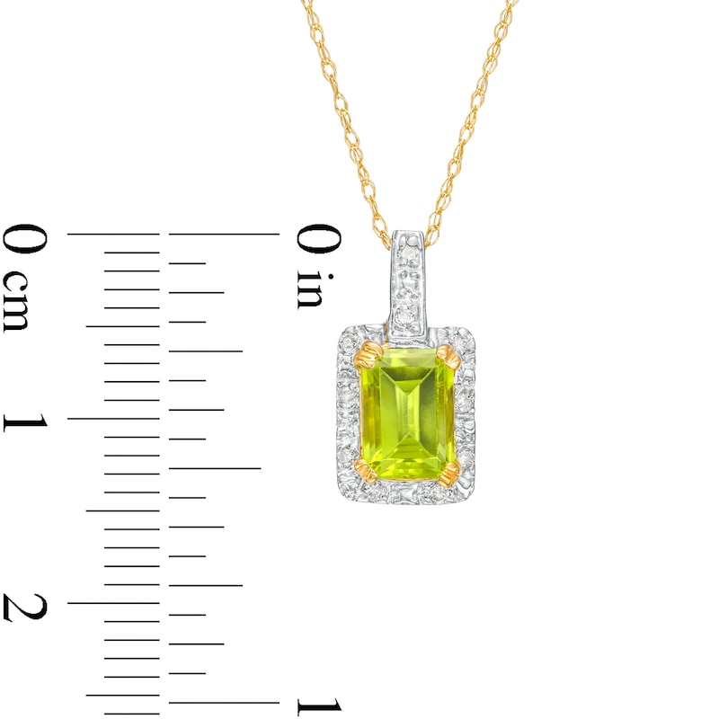 Octagonal Peridot and 1/20 CT. T.W. Diamond Rectangular Frame Drop Pendant in 10K Gold