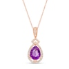 Thumbnail Image 0 of Pear-Shaped Amethyst and 1/5 CT. T.W. Diamond Open Frame Art Deco Teardrop Pendant in 10K Rose Gold