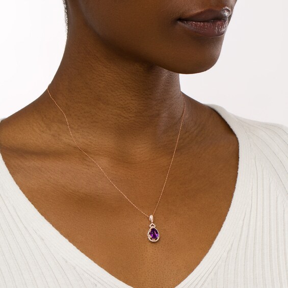 Pear-Shaped Amethyst and 1/5 CT. T.w. Diamond Open Frame Art Deco Teardrop Pendant in 10K Rose Gold