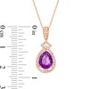 Thumbnail Image 2 of Pear-Shaped Amethyst and 1/5 CT. T.W. Diamond Open Frame Art Deco Teardrop Pendant in 10K Rose Gold