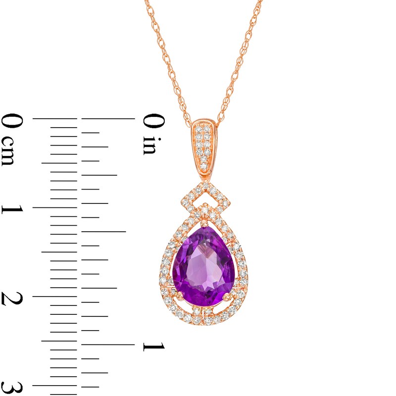 Pear-Shaped Amethyst and 1/5 CT. T.W. Diamond Open Frame Art Deco Teardrop Pendant in 10K Rose Gold