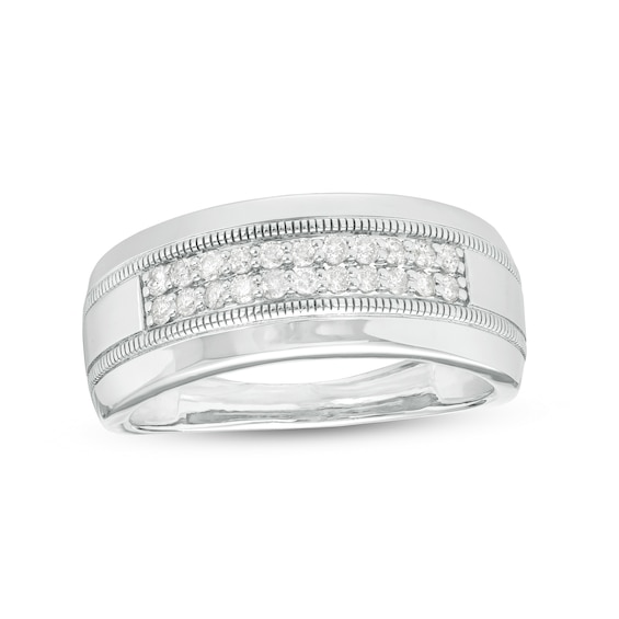 1/3 CT. T.w. Diamond Double Row Vintage-Style Wedding Band in 10K White Gold
