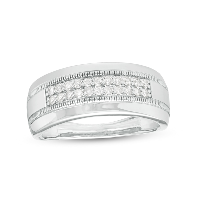 Main Image 1 of 1/3 CT. T.W. Diamond Double Row Vintage-Style Wedding Band in 10K White Gold
