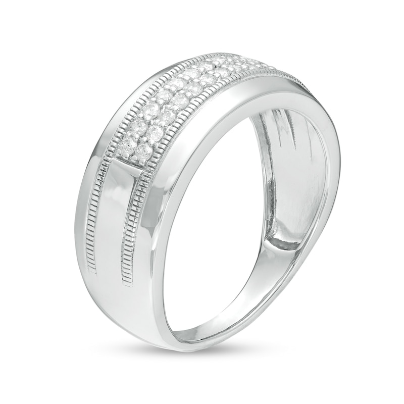 Main Image 3 of 1/3 CT. T.W. Diamond Double Row Vintage-Style Wedding Band in 10K White Gold