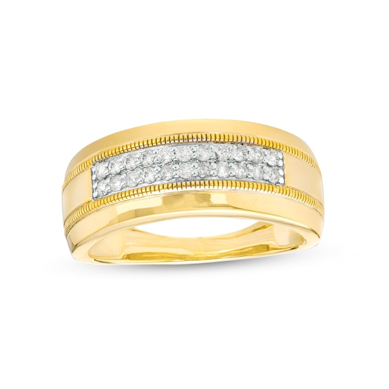 Men's 1/3 CT. T.w. Diamond Double Row Vintage-Style Wedding Band in 10K Gold