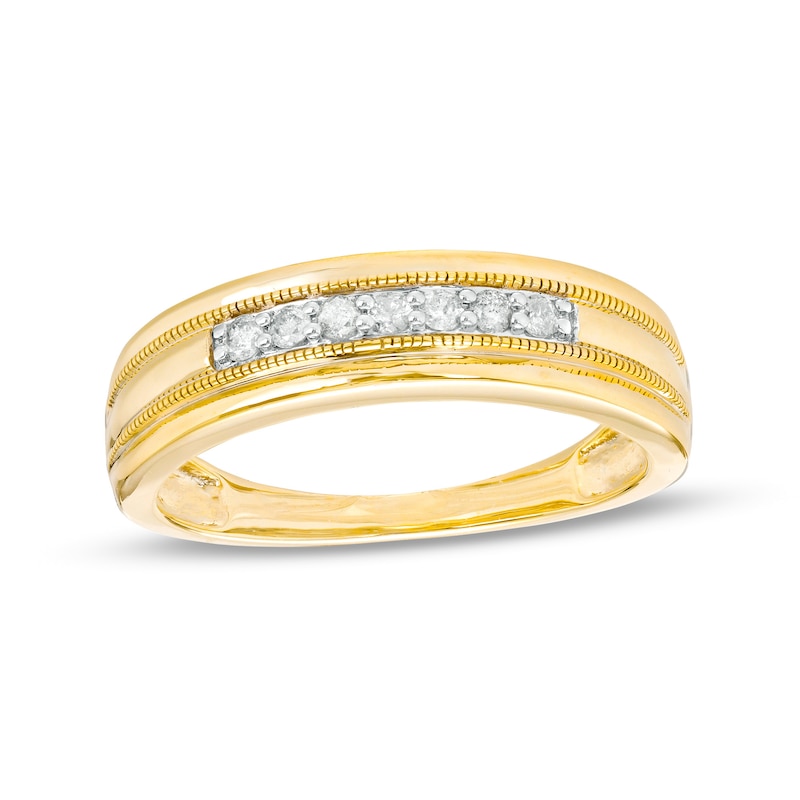 Main Image 1 of Men's 1/5 CT. T.W. Diamond Nine Stone Vintage-Style Wedding Band in 10K Gold