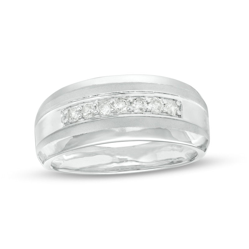 Main Image 1 of Men's 1/3 CT. T.W. Diamond Seven Stone Wedding Band in 10K White Gold
