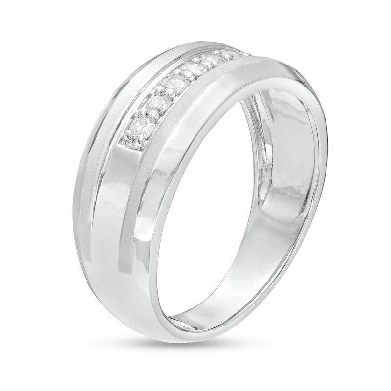 Main Image 3 of Men's 1/3 CT. T.W. Diamond Seven Stone Wedding Band in 10K White Gold