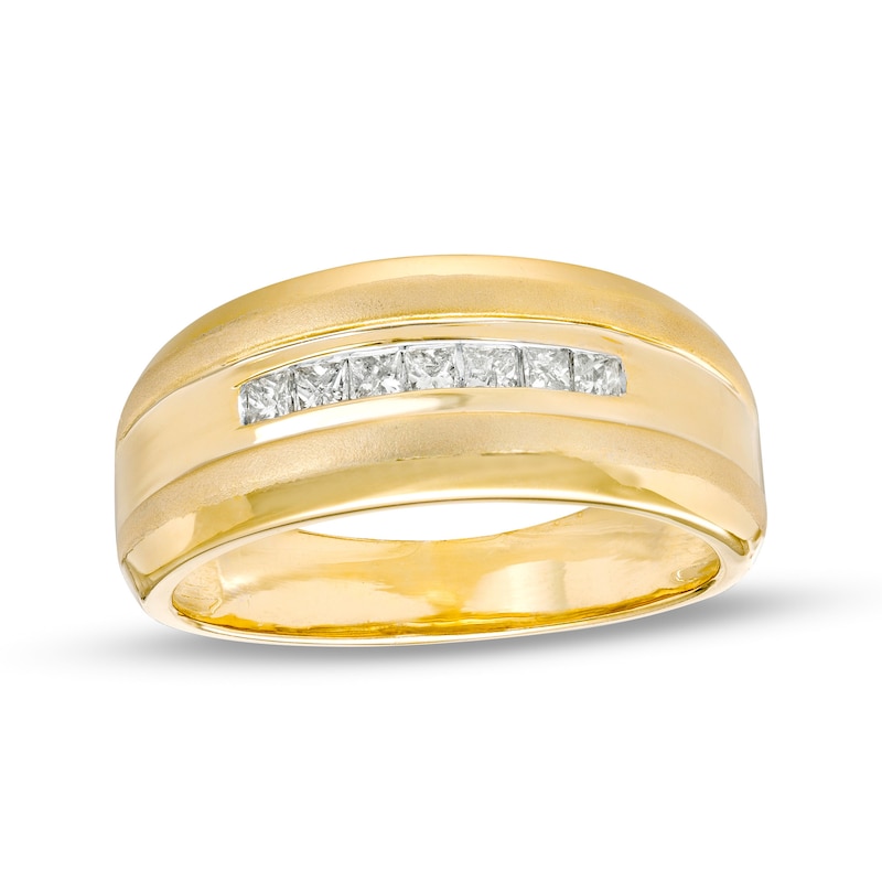 Main Image 1 of 1/3 CT. T.W. Square-Cut Diamond Seven Stone Wedding Band in 10K Gold