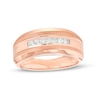 Thumbnail Image 0 of Men's 1/3 CT. T.W. Square-Cut Diamond Seven Stone Wedding Band in 10K Rose Gold