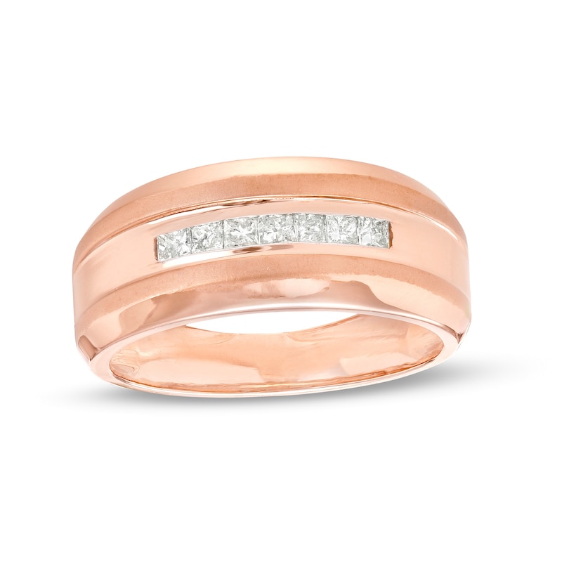 Men's 1/3 CT. T.W. Square-Cut Diamond Seven Stone Wedding Band in 10K Rose Gold