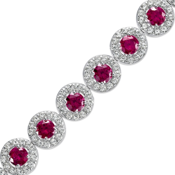 5.0mm Lab-Created Ruby and White Lab-Created Sapphire Frame Tennis Bracelet in Sterling Silver â 7.25"