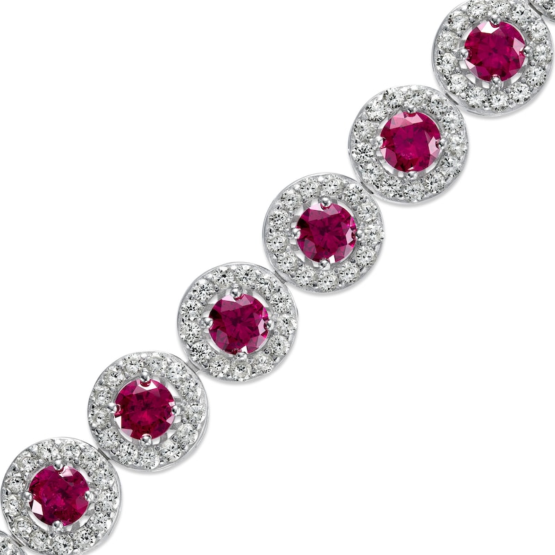 Main Image 1 of 5.0mm Lab-Created Ruby and White Lab-Created Sapphire Frame Tennis Bracelet in Sterling Silver – 7.25"