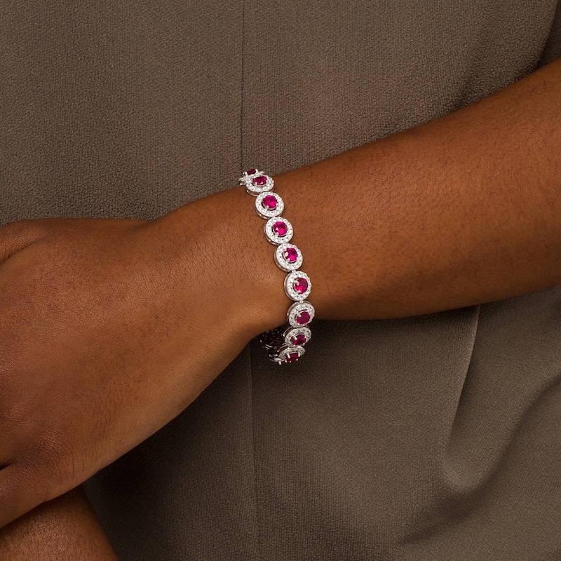 Main Image 2 of 5.0mm Lab-Created Ruby and White Lab-Created Sapphire Frame Tennis Bracelet in Sterling Silver – 7.25"