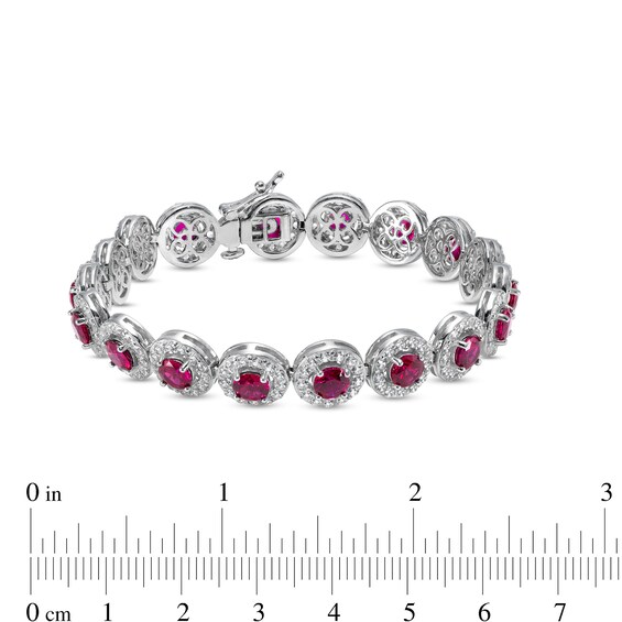 5.0mm Lab-Created Ruby and White Lab-Created Sapphire Frame Tennis Bracelet in Sterling Silver â 7.25"