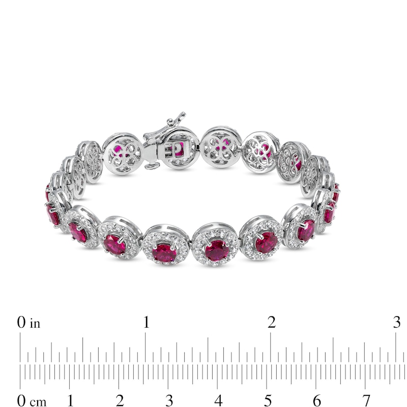 Main Image 3 of 5.0mm Lab-Created Ruby and White Lab-Created Sapphire Frame Tennis Bracelet in Sterling Silver – 7.25"