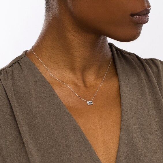 Sideways Baguette Aquamarine and 1/20 CT. T.w. Diamond Frame Necklace in 10K White Gold