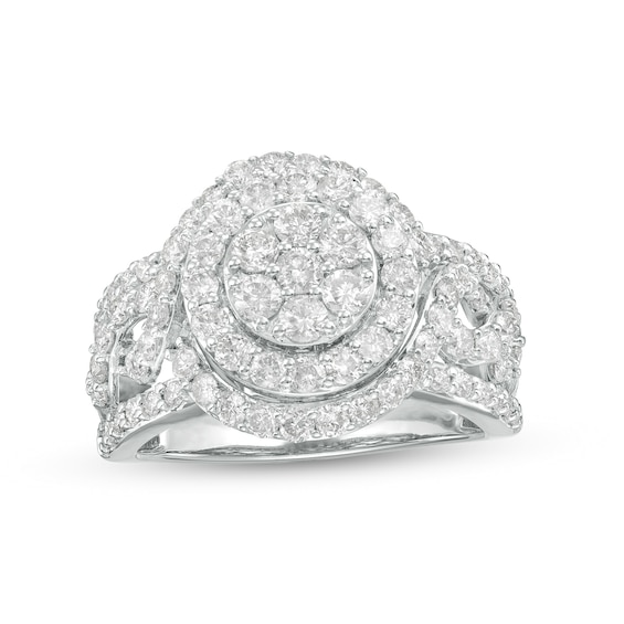 2 CT. T.w. Multi-Diamond Double Frame Twist Shank Ring in 10K White Gold