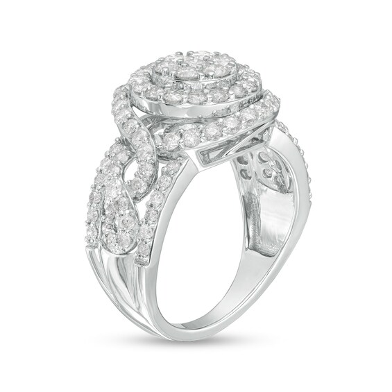 2 CT. T.w. Multi-Diamond Double Frame Twist Shank Ring in 10K White Gold