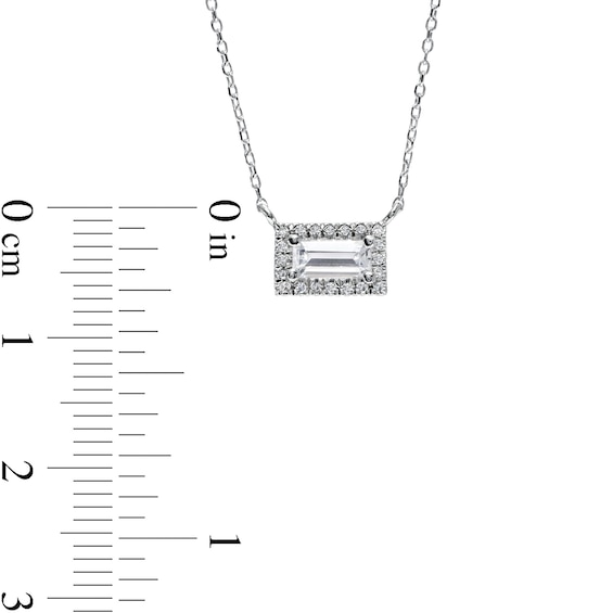 Sideways Baguette White Lab-Created Sapphire and 1/20 CT. T.w. Diamond Frame Necklace in 10K White Gold
