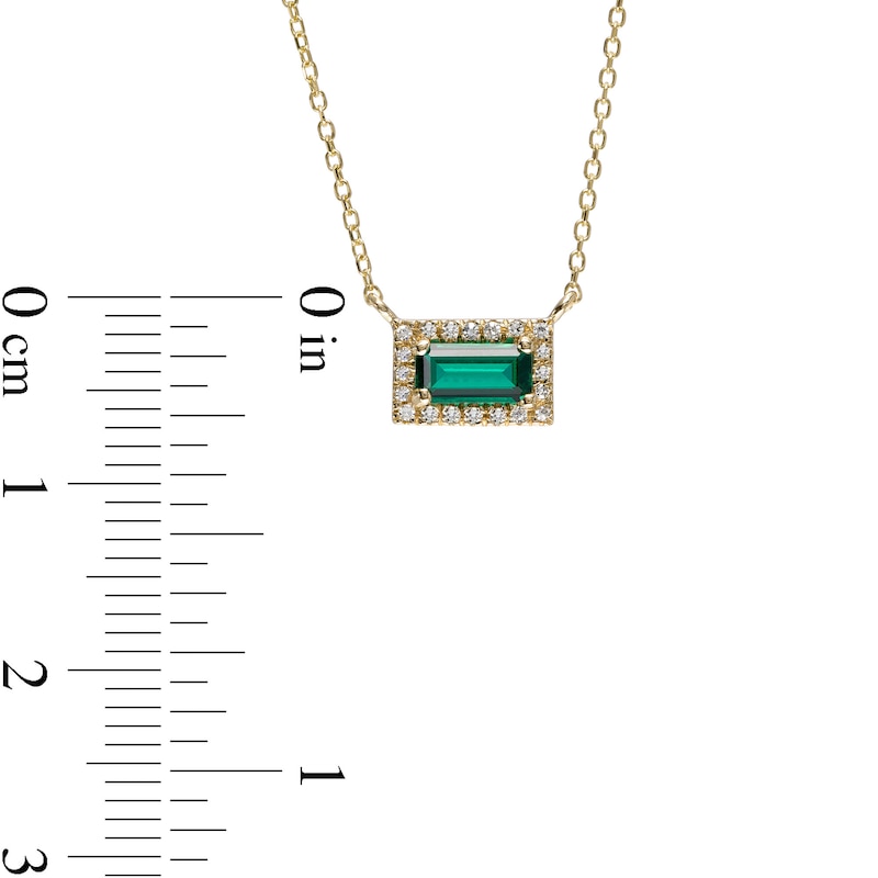 Sideways Baguette Lab-Created Emerald and 1/20 CT. T.W. Diamond Frame Necklace in 10K Gold