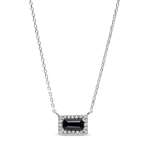 Sideways Baguette Onyx and 1/20 CT. T.w. Diamond Frame Necklace in 10K White Gold