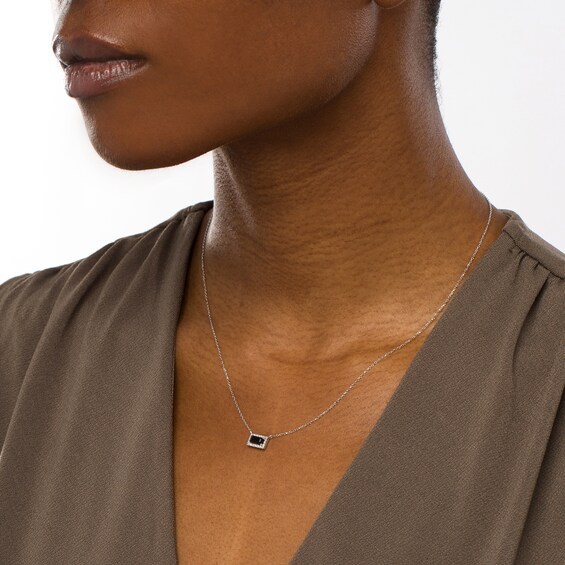 Sideways Baguette Onyx and 1/20 CT. T.w. Diamond Frame Necklace in 10K White Gold