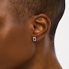 Thumbnail Image 2 of Sideways Baguette Amethyst and 1/8 CT. T.W. Diamond Frame Stud Earrings in 10K Gold