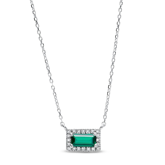 Sideways Baguette Lab-Created Emerald and 1/20 CT. T.w. Diamond Frame Necklace in 10K White Gold