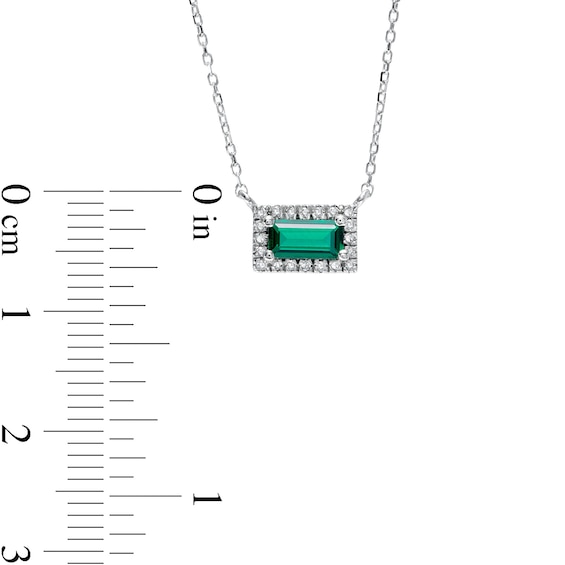 Sideways Baguette Lab-Created Emerald and 1/20 CT. T.w. Diamond Frame Necklace in 10K White Gold