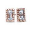 Thumbnail Image 1 of Sideways Baguette Aquamarine and 1/8 CT. T.W. Diamond Frame Stud Earrings in 10K Rose Gold