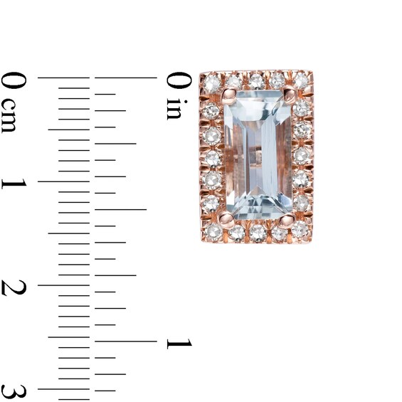 Sideways Baguette Aquamarine and 1/8 CT. T.w. Diamond Frame Stud Earrings in 10K Rose Gold