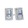 Thumbnail Image 1 of Sideways Baguette Aquamarine and 1/8 CT. T.W. Diamond Frame Stud Earrings in 10K White Gold