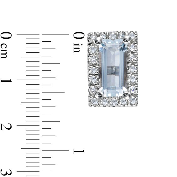 Sideways Baguette Aquamarine and 1/8 CT. T.w. Diamond Frame Stud Earrings in 10K White Gold