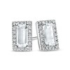 Thumbnail Image 1 of Sideways Baguette White Lab-Created Sapphire and 1/8 CT. T.W. Diamond Frame Stud Earrings in 10K White Gold