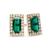 Thumbnail Image 0 of Sideways Baguette Lab-Created Emerald and 1/8 CT. T.W. Diamond Frame Stud Earrings in 10K Gold