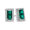 Sideways Baguette Lab-Created Emerald and 1/8 CT. T.W. Diamond Frame Stud Earrings in 10K White Gold